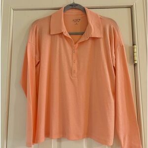 J. Crew long-sleeve stretch linen-blend polo shirt in Peach